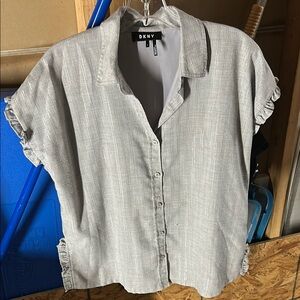 DKNY Light Gray Ruffle Sleeve Shirt